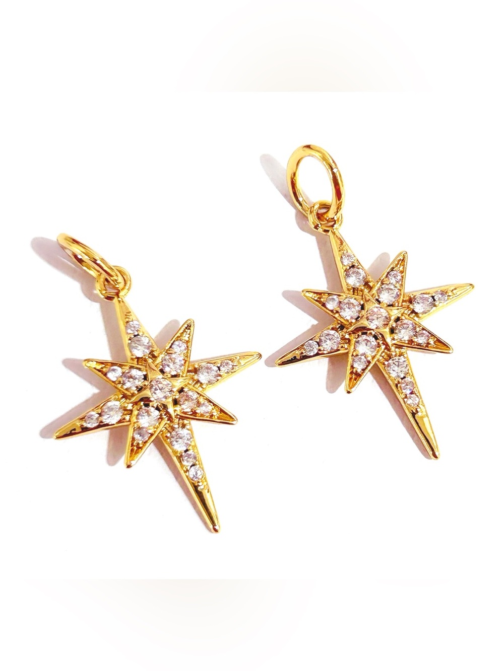 Sterling Silver Gold Plated Sparkling North Star Dangle Charms (2 pieces)